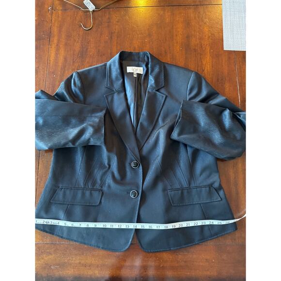 Le Suit 2-Button Evening Blazer Black on Black Metallic Thread Detail Sz 18W - Picture 10 of 11